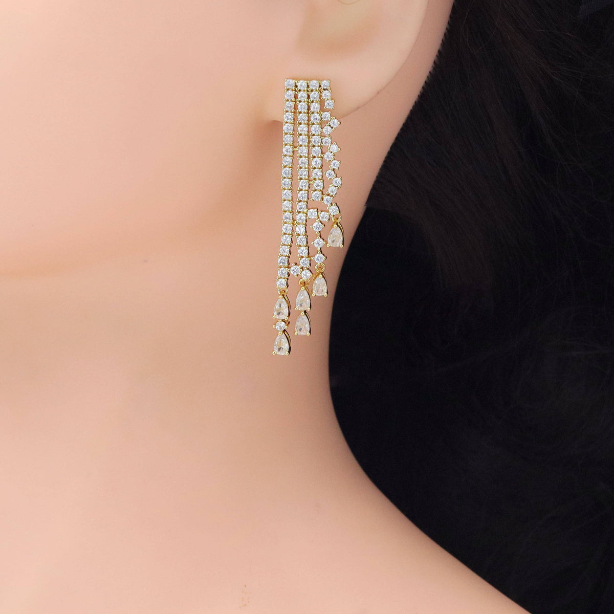 Tennis CZ with Teardrop Dangle Statement earrings, Sku#A270