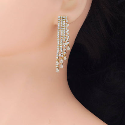 Tennis CZ with Teardrop Dangle Statement earrings, Sku#A270