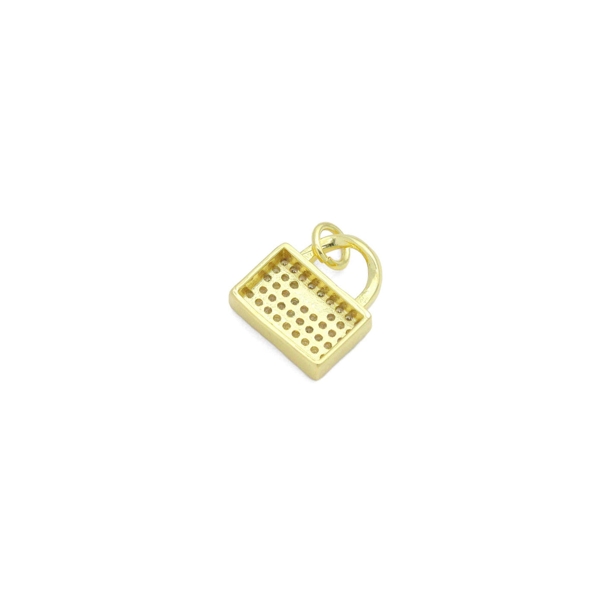 Clear CZ Gold Lock Pad Charm Pendant,Sku#LD732