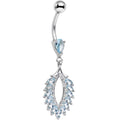 Stainless Steel Aqua Marquise Cubic Zirconia Palm Dangle Belly Ring