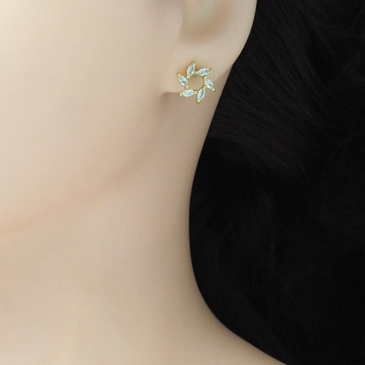 CZ Gold Flower Stud Earrings, Sku#LD505
