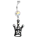 Aurora Czech Stone Black Victorian King Crown Dangle Belly Ring