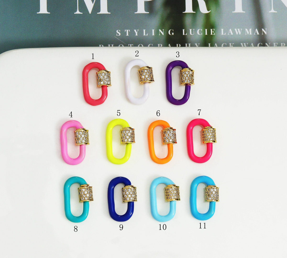 Mini Enamel Oval Clasp Paperclip Necklace, Sku#CL06
