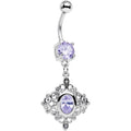 Clear Purple CZ Gem Princess Cut Drop Dangle Belly Ring