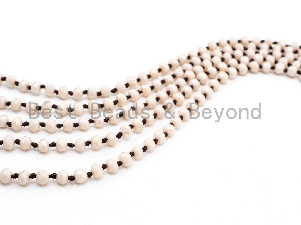60 Long Hand Knotted Beige Color Crystal Necklace, D18