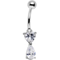 Clear Gem Stainless Steel Teardrop Heart Belly Ring