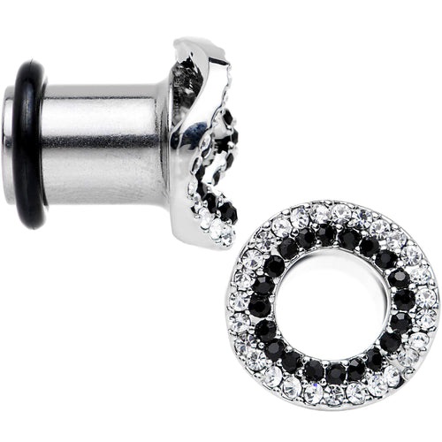 0G Clear Black Gem Steel Warped Ring Single Flare Tunnel Plug Set