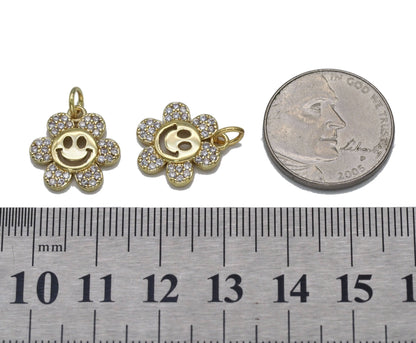 Gold CZ Smiley Face Flower Charm, Sku#L711