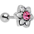 16G 7mm Pink Gem Petaled Flower Cartilage Earring