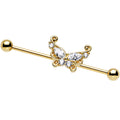 14G Clear CZ Gold Anodized Butterfly Industrial Barbell 36mm