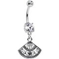 Clear Gem Fancy Fan Dangle Belly Ring Created with Crystals