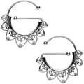Clear Gem Stainless Steel Filigree Heart Universal Nipple Ring Set