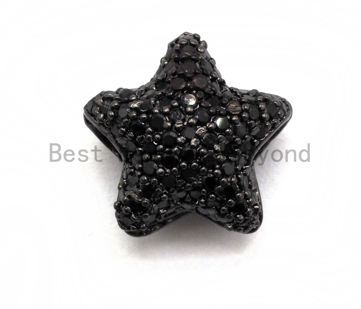 Black CZ Pave On Black Micro Pave Puffy Star Spacer Beads , Cubic Zirconia Star Spacer Beads,12mm, sku#C97