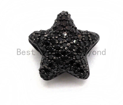 Black CZ Pave On Black Micro Pave Puffy Star Spacer Beads , Cubic Zirconia Star Spacer Beads,12mm, sku#C97