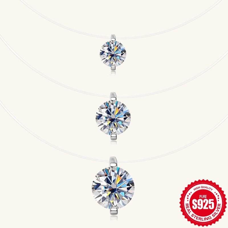 S925 Mermaid Tear Floating CZ Necklace, Sterling Silver Invisible Fishing Line 6-8mm Cubic Zirconia Pendant