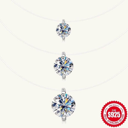 S925 Mermaid Tear Floating CZ Necklace, Sterling Silver Invisible Fishing Line 6-8mm Cubic Zirconia Pendant
