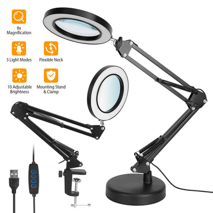 Magnifier Desk Lamp with Adjustable Arm Clamp