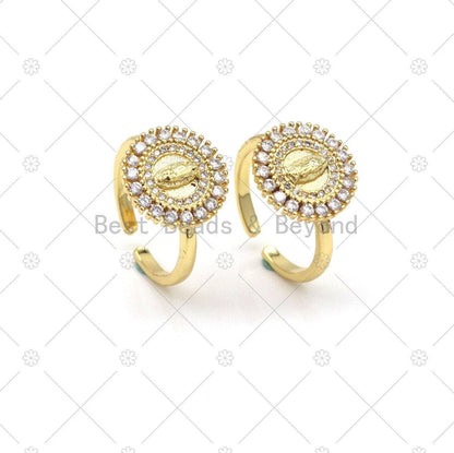CZ Virgin Mary On Round Adjustable Ring, Sku#LD171