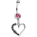 Pink Gem Lovely Language I Love You Hollow Heart Dangle Belly Ring