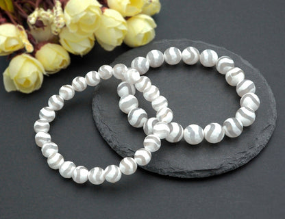 Natural White Tibetan Agate Stretchy Bracelet,U1092