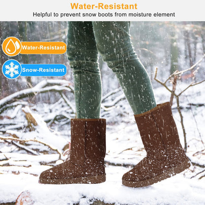 Snow Boots - Waterproof Faux Suede Mid-Calf with Warm Lining