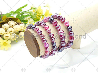 Mystic Hot Pink Banded Agate Stretchy Bracelet, Sku#U1094