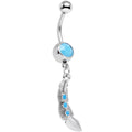 Faux Turquoise Falling Faster Feather Dangle Belly Ring
