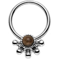 14G 3/8 Brown Faux Tiger Eye Steel Signet Captive Ring
