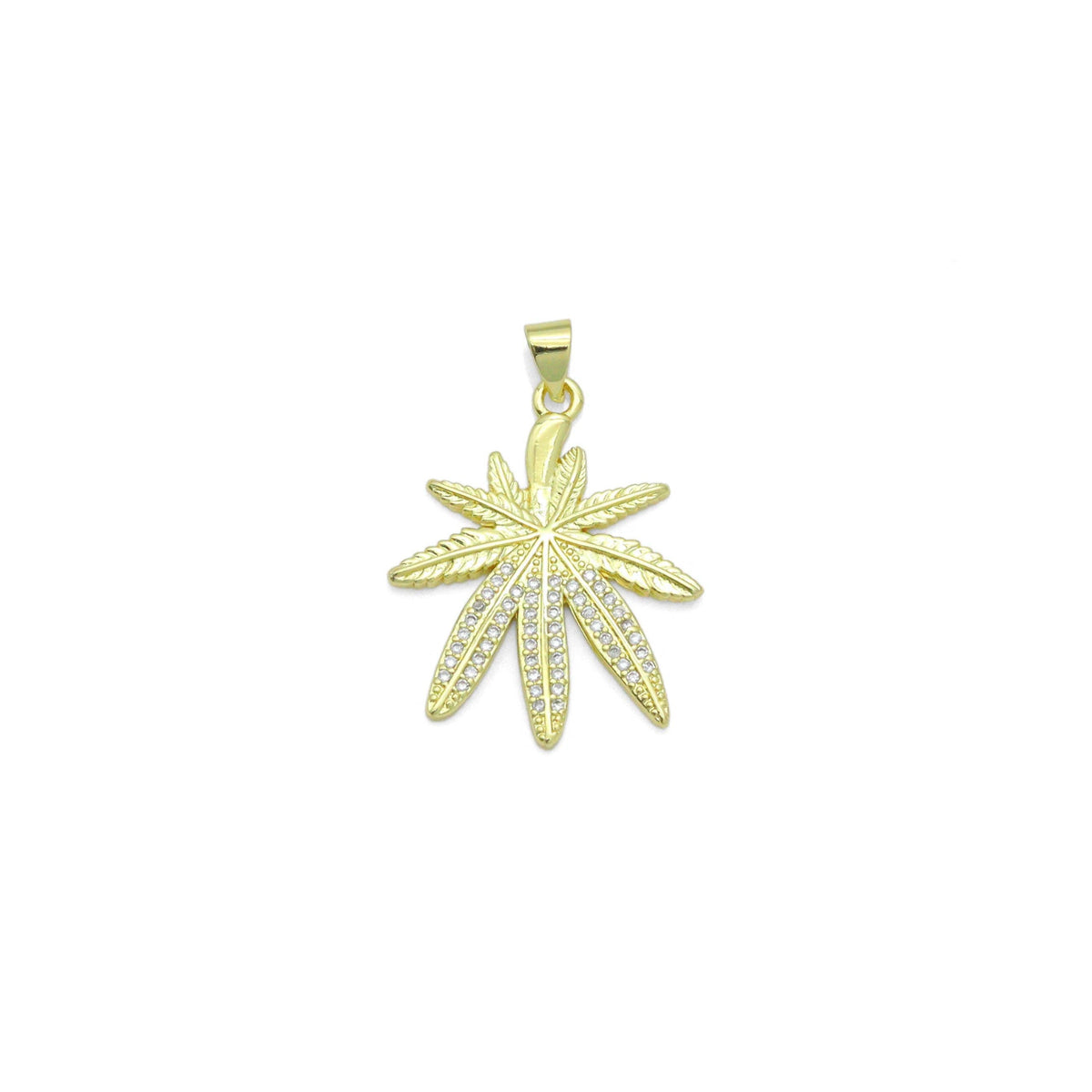 Clear CZ Gold Maple Leaf Charm Pendant, Sku#LK1169