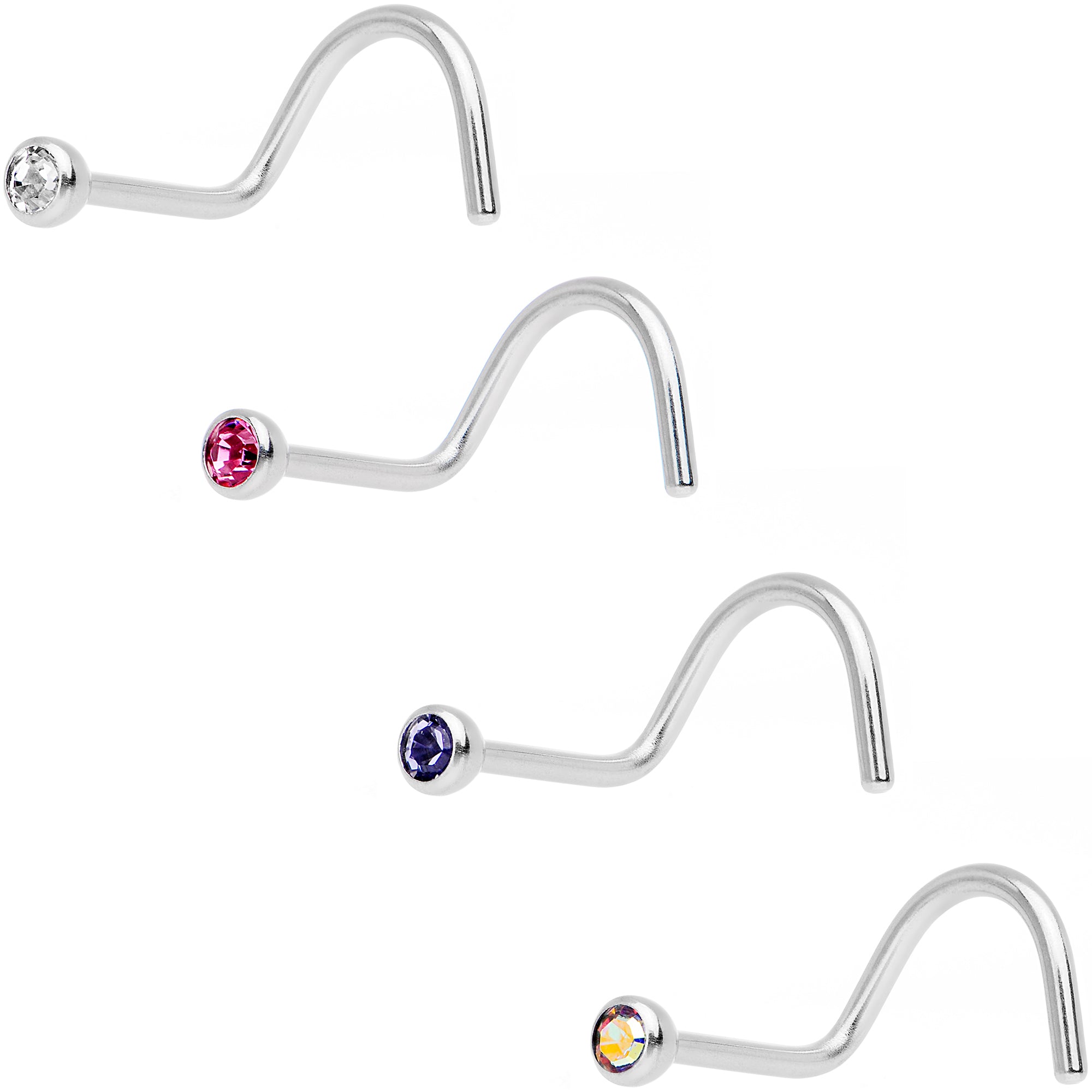 20G Multicolor Nose Screw 4 Pack Created with Crystals