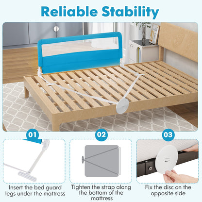 59 Inch Folding Breathable Baby Bed Rail Guard with Safety Strap-Blue