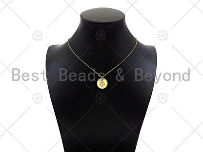 Gold Filled CZ Micro Pave Boat Anchor On Round Coin Shape Pendant, 18K Gold Filled Medallion  Charm, Necklace Bracelet Charm,16mm,Sku#LK340