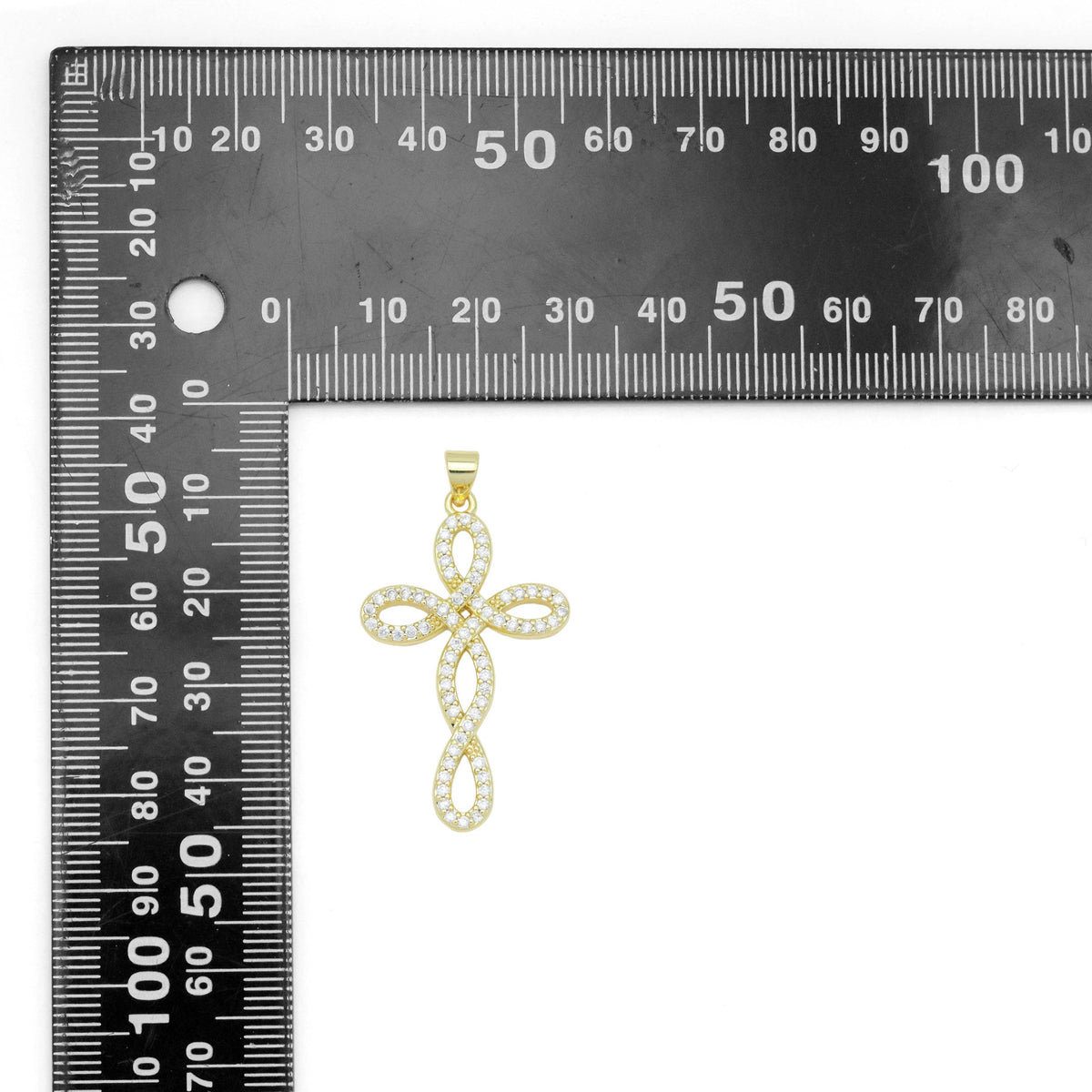 Gold Silver Clear CZ Flower Cross Charm Pendant, Sku#LD631