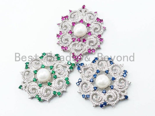CZ Micro Pave Flower pendant with pearl, sku#L148