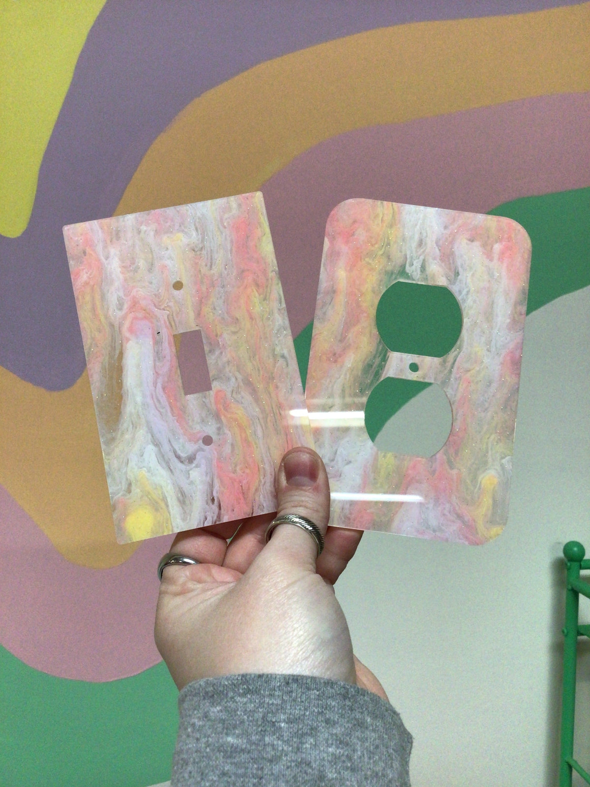 Pink Yellow and White Marble Outlet Cover