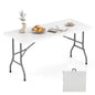 5FT Folding Picnic Table with Wood Grain HDPE Tabletop and Non-slip Foot Pads