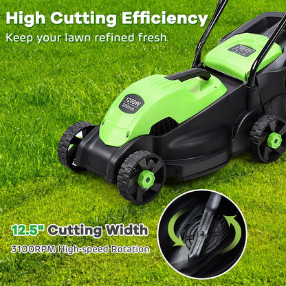 13 Inch Electric Push Lawn Corded Mower with Grass Bag