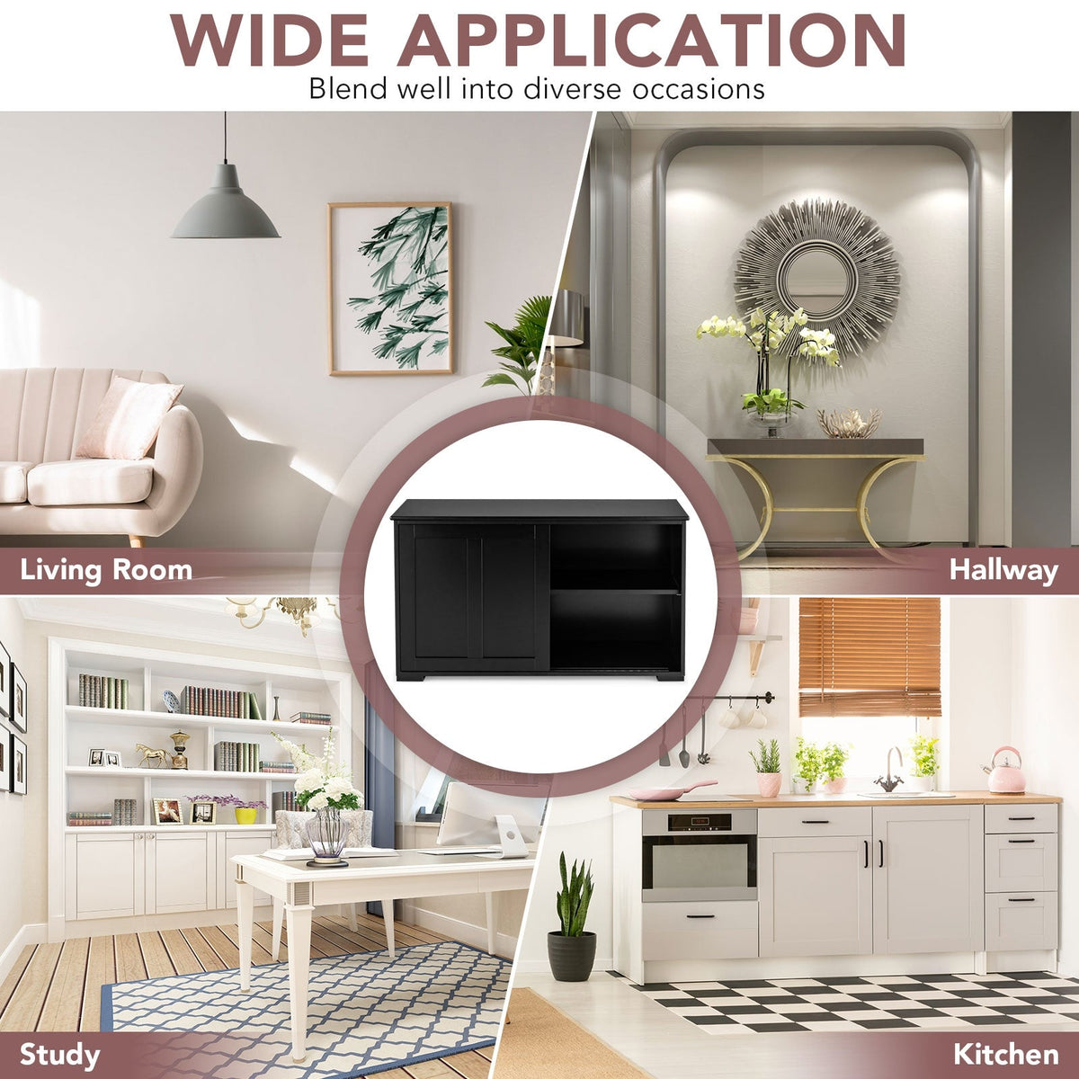 Kitchen Storage Cabinet with Wood Sliding Door