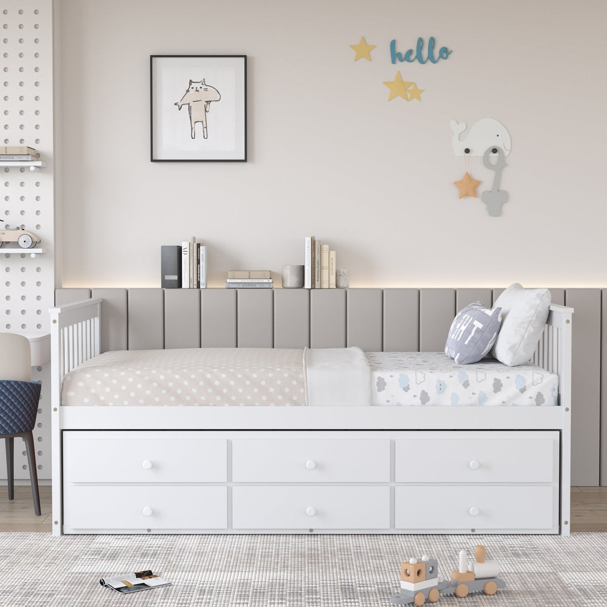 Twin Captain’s Bed with Trundle and 3 Storage Drawers