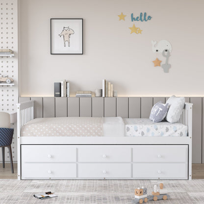 Twin Captain’s Bed with Trundle and 3 Storage Drawers