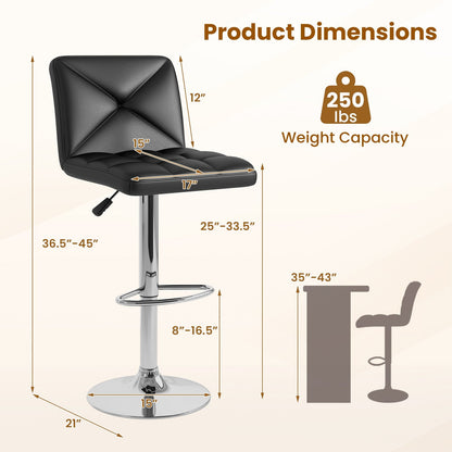 PU Leather Upholstered Bar Stools Set of 2 with Back and Adjustable Height