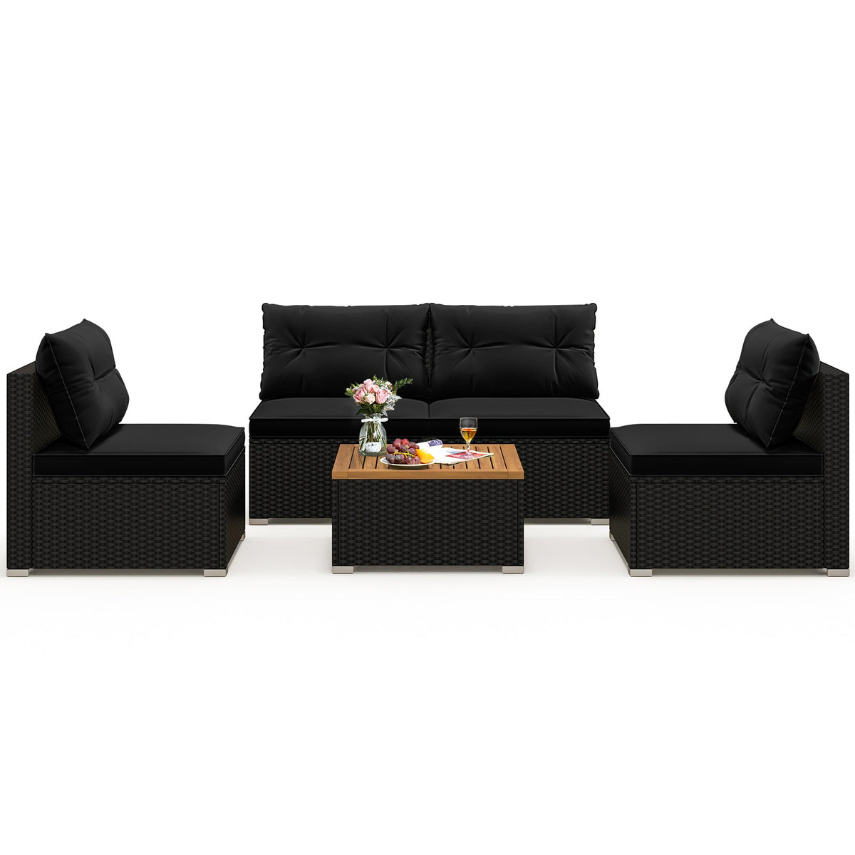 5 Piece Outdoor Furniture Set with Solid Tabletop and Soft Cushions