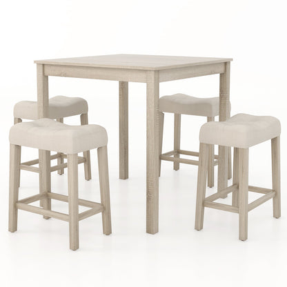 5 Pieces Bar Table Set with Square Table and 4 Padded Stools-Gray