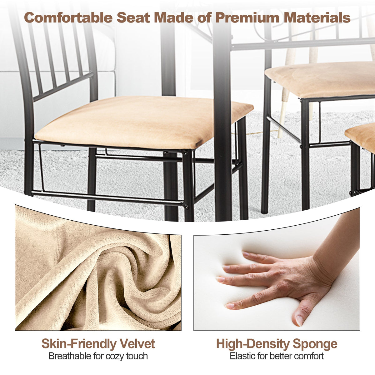 5 Pieces Dining Set Wooden Table and 4 Cushioned Chairs