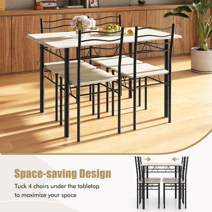 5 Pieces Wood Metal Dining Table Set with 4 Chairs