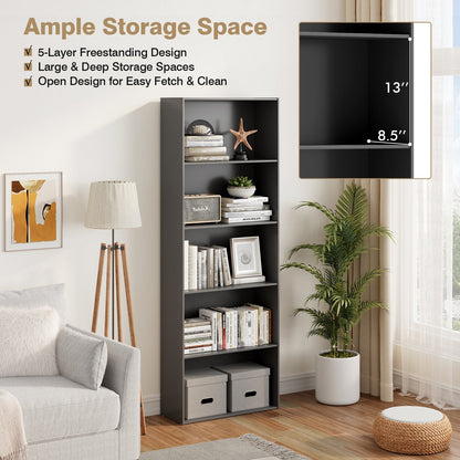5-Shelf Storage Bookcase Modern Multi-Functional Display Cabinet