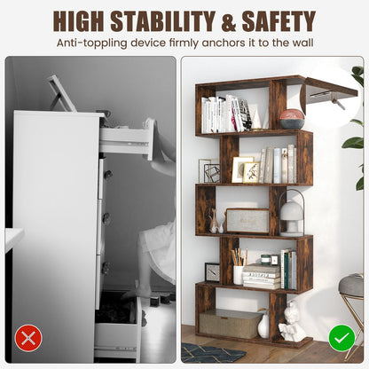 5-Tier Bookshelf with Anti-Toppling Device for Living Room Home Office