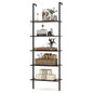 5 Tier Ladder Shelf Wall-Mounted Bookcase with Steel Frame-Brown