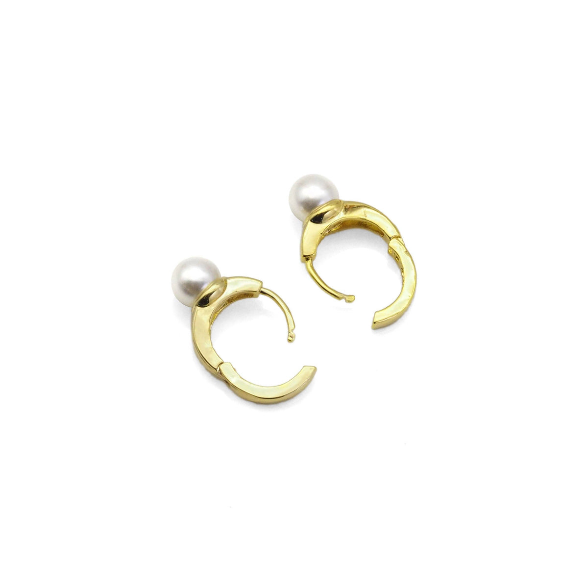 CZ Gold Silver Pearl Hoop Earrings, Sku#B360