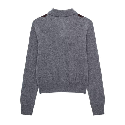 Womens Fashion Lapel Long-Sleeve Single-Breasted Knit Cardigan